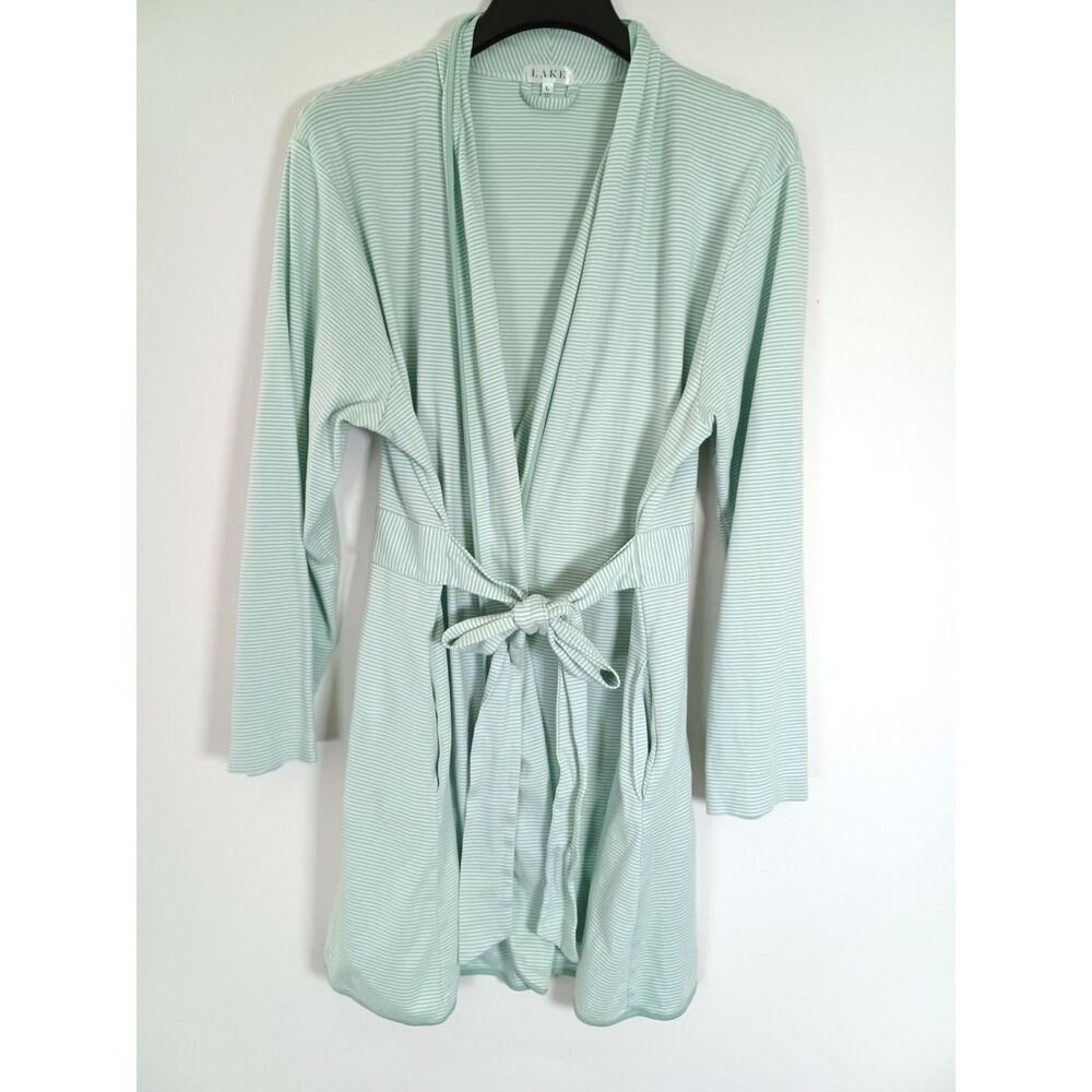 Lake Brand Peruvian Pima Cotton Robe Striped Large Coastal Grandmother Lounge